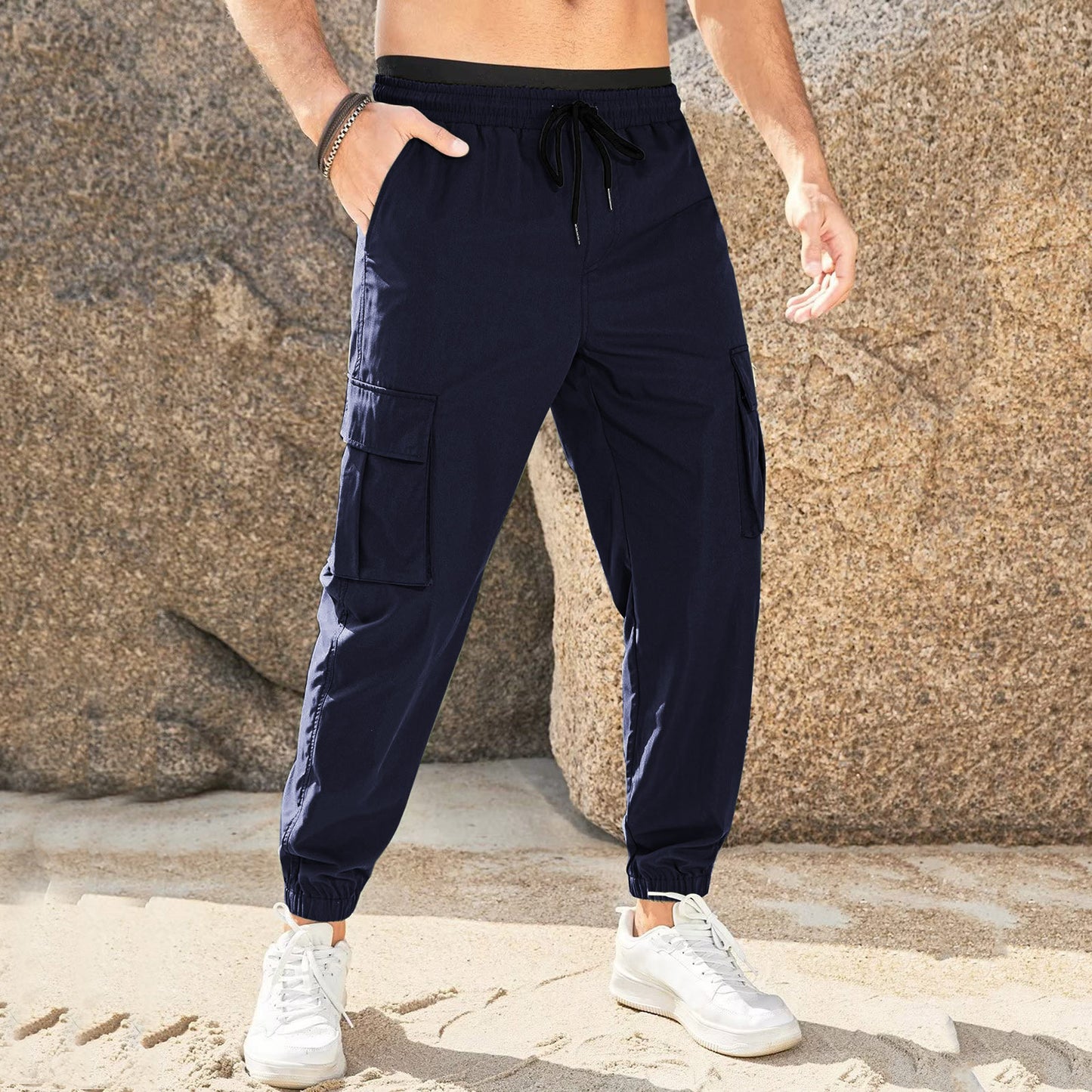 👖 Pago contra entrega✅️Pantalones casuales de trabajo para hombre, resistentes al desgaste, en tallas grandes, con cintura elástica y cordón ajustable.