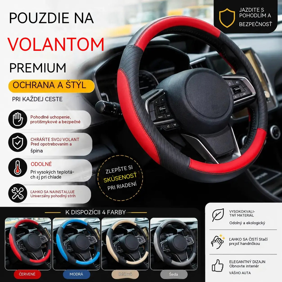 👍🔥Poťah na volant z pravej kože – univerzálny poťah na volant do auta, protišmykový, odolný