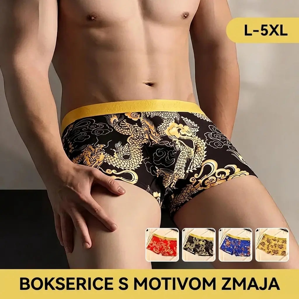 🐉🩲【Kupite 2, dobijte još 2 NA POKLON】Muške vrhunske bokserice s printom zmajeva sa zlatnim detaljima