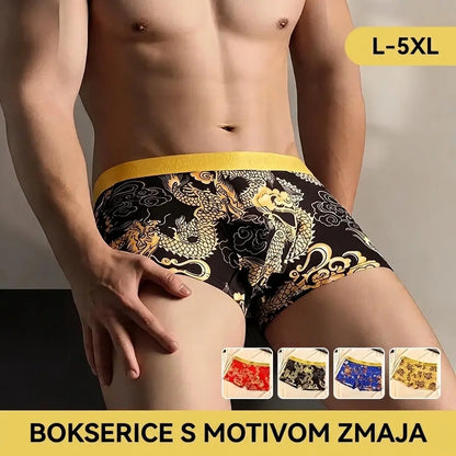 🐉🩲【Kupite 2, dobijte još 2 NA POKLON】Muške vrhunske bokserice s printom zmajeva sa zlatnim detaljima
