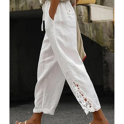 💯【Oferta limitada 50%】Pantalones de mujer con detalle de encaje y cordón ajustable.