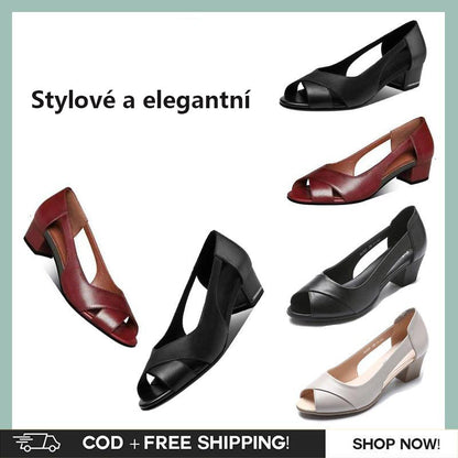 👠2025 nowe skórzane sandały, antypoślizgowe skórzane grube obcasy i miękkie podeszwy, modne i eleganckie