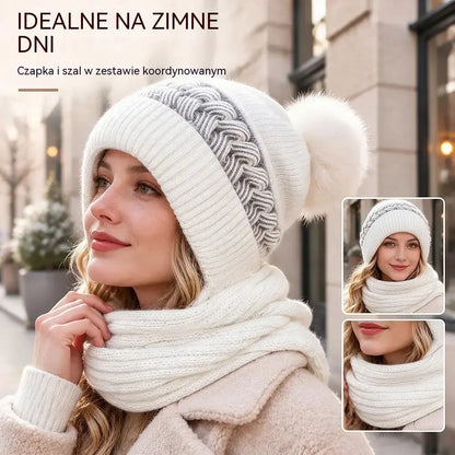 ❄️ Damska czapka zimowa z szalikiem i nausznikami | Ciepły zestaw dzianinowy 3 w 1