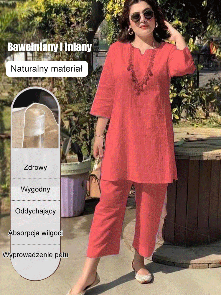 ✨Ženski novi proljetno/ljetni jednobojni elegantni dvodijelni set dugih rukava u etničkom stilu za 2026. [40-100 kg]