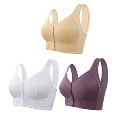 🎁（3 szt）💕🎁【45kg-155kg】Oversized oddychający biustonosz z miękkiej bawełny, zapinany z przodu na guziki