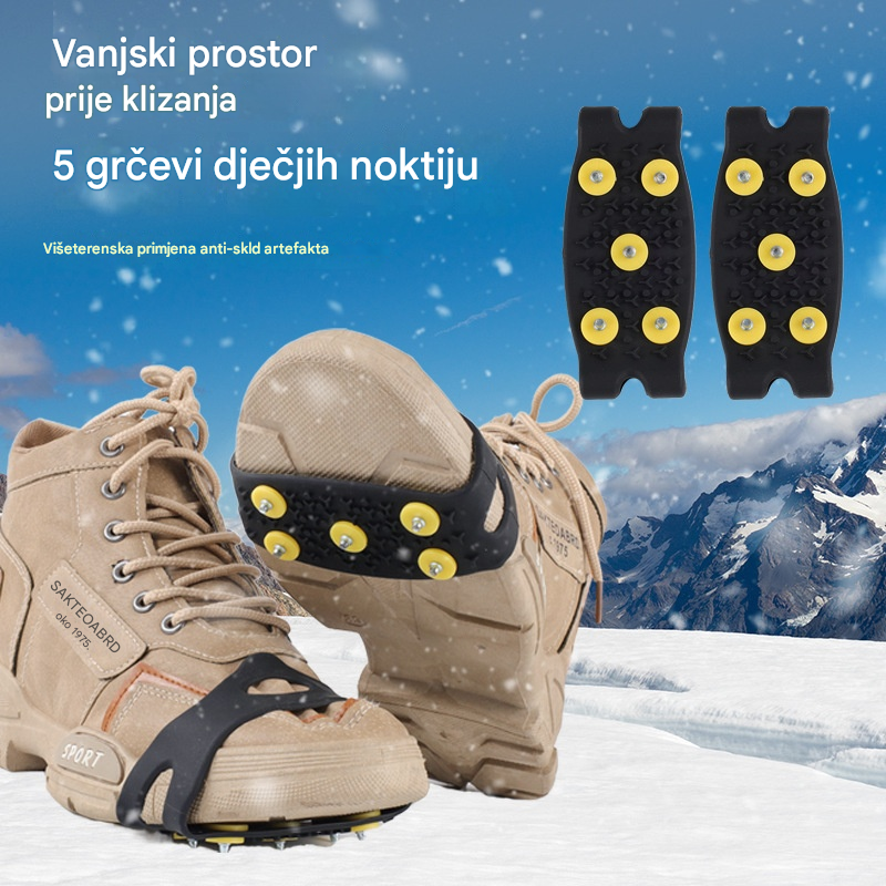 👴🚶🏔️❄️Kupite 2, dobijte 2 gratis🔥Nevidljivi protuklizni rukavi za dereze s 5 zubaca, vanjske dereze, pogodne za planinarenje po snijegu, planinarenje, penjanje po stijenama i zimske ledene površine, obavezni dio za starije osobe.