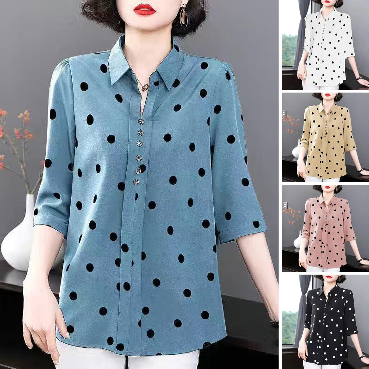 🔥✨【Ograniczona ilość】🔥【M-5XL】2025 nowa damska koszula z szyfonu z długim rękawem i kropkami, modna i uniwersalna