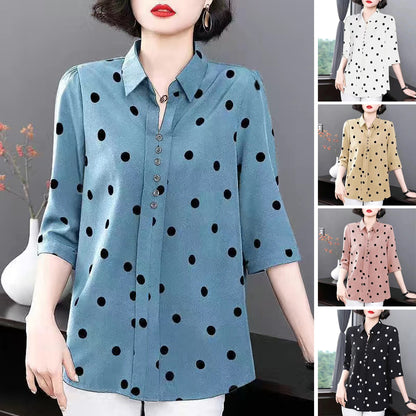 🔥✨【Ograniczona ilość】🔥【M-5XL】2025 nowa damska koszula z szyfonu z długim rękawem i kropkami, modna i uniwersalna