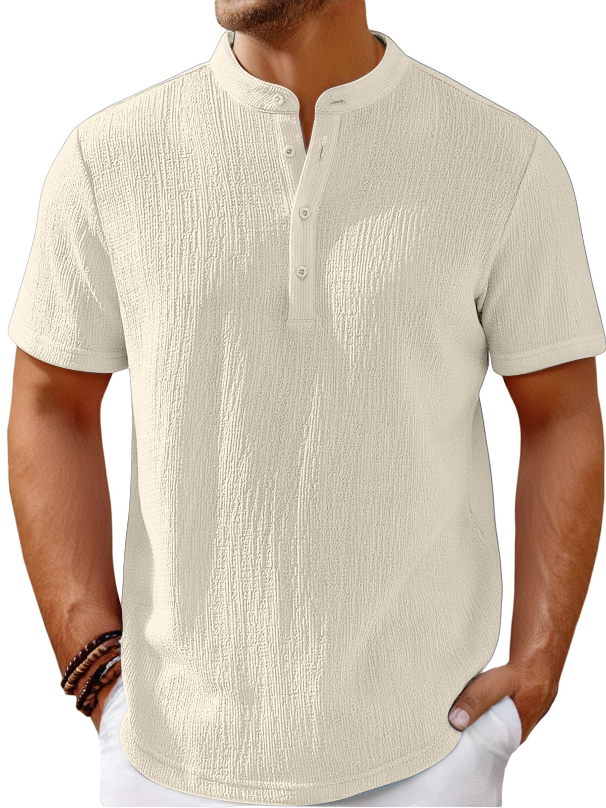 【S-4XL】Pánske tričko s efektnou textúrou a henley výstrihom - pohodlné a štýlové na každý deň