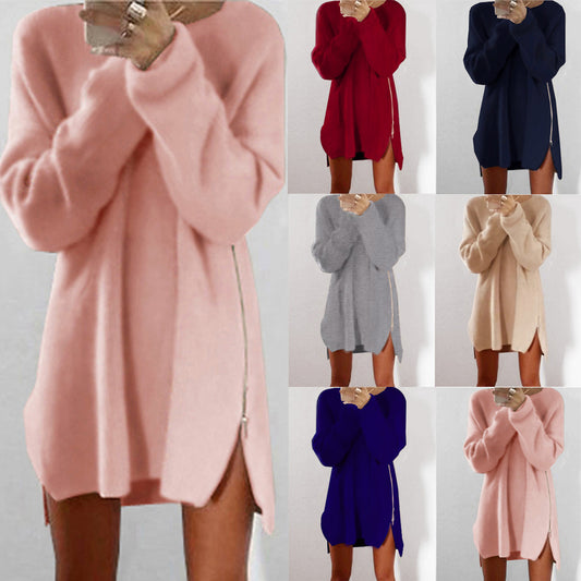 🌿🌸【S-5XL】2025 Wiosna Nowy Moda Elegancki damski długi boczny zamek błyskawiczny sweter, intelektualny i elegancki