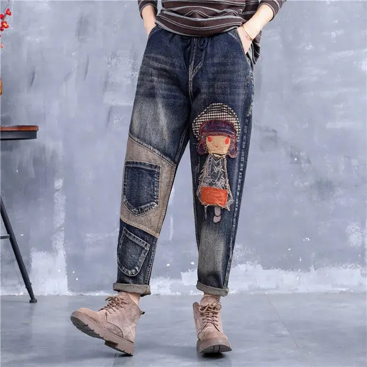 👖【🔥Más vendidos】(40-120kg) Jeans casuales retro bordados para mujer, tallas grandes ✅️Pago contra entrega