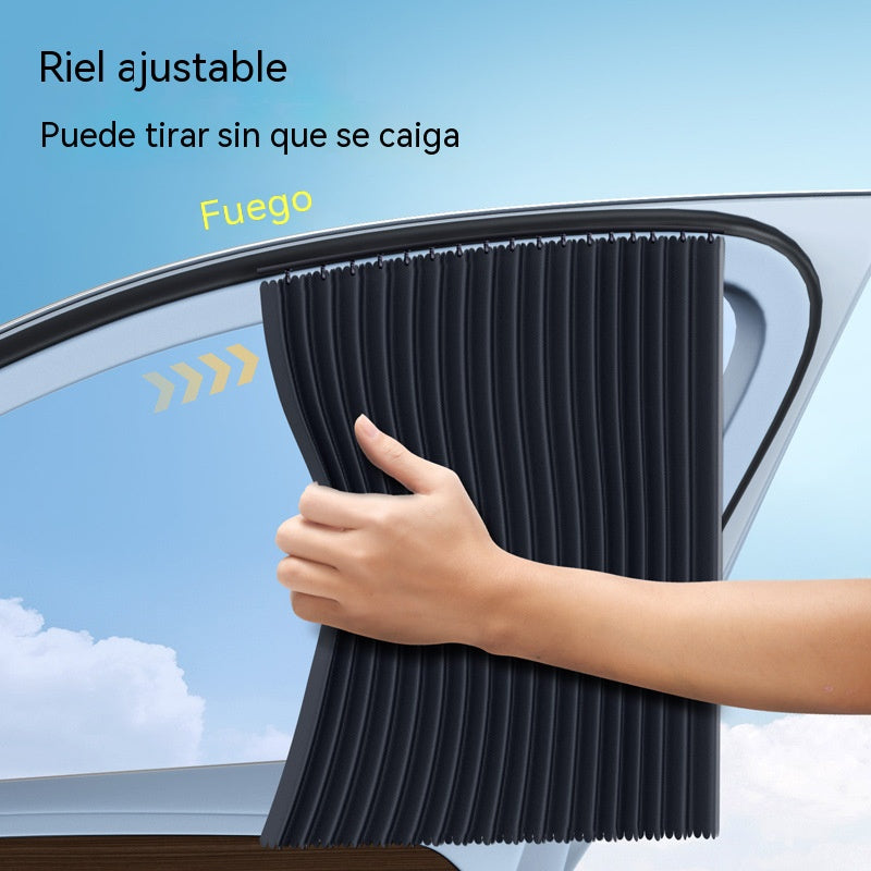 🚗【Juego de 4 piezas】 Cortina parasol con riel deslizante para ventana de coche y aislamiento térmico
