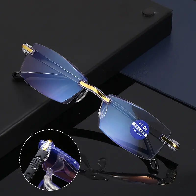 1 para za 99 zł 🧐👓️ Eleganckie okulary do czytania z ochroną przed światłem niebieskim; model bezramkowy; unisex.