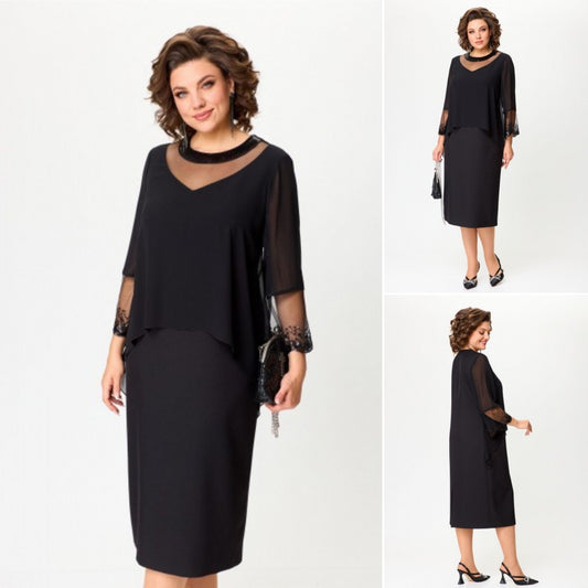 ✨🔥【S-5XL】2024 zimowa nowa moda elegancka retro czarna koronkowa sukienka-3836445