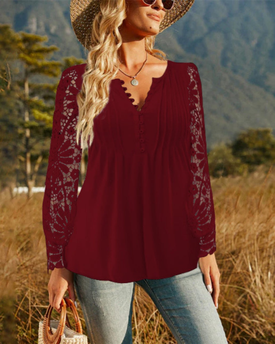 ✨🌷【Най-продавани🔥】【S-3XL】Нова есенно/зимна модна дамска тениска с дълъг ръкав от дантела