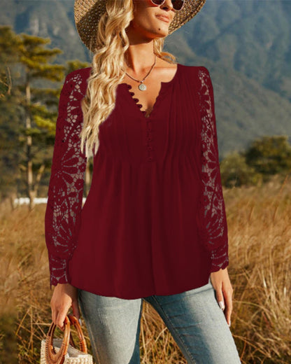 ✨🌷【Най-продавани🔥】【S-3XL】Нова есенно/зимна модна дамска тениска с дълъг ръкав от дантела