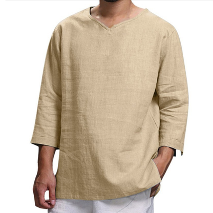 👔50% de descuento🔥 Camisa de hombre confeccionada en algodón y lino, holgada y transpirable.✅️Pago contra entrega