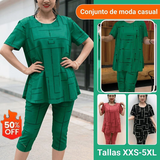 👗【-50% de descuento】【Top + pantalón】🔥🔥Nuevo conjunto de mujer 2026 de manga corta, estilo sencillo y casual