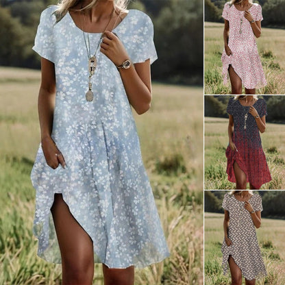 🔥Limitowana oferta 40% zniżki🔥【S-3XL】👗Nowa kolekcja 2025 wiosna/lato, sukienka z nadrukiem, okrągły dekolt, casual3894825