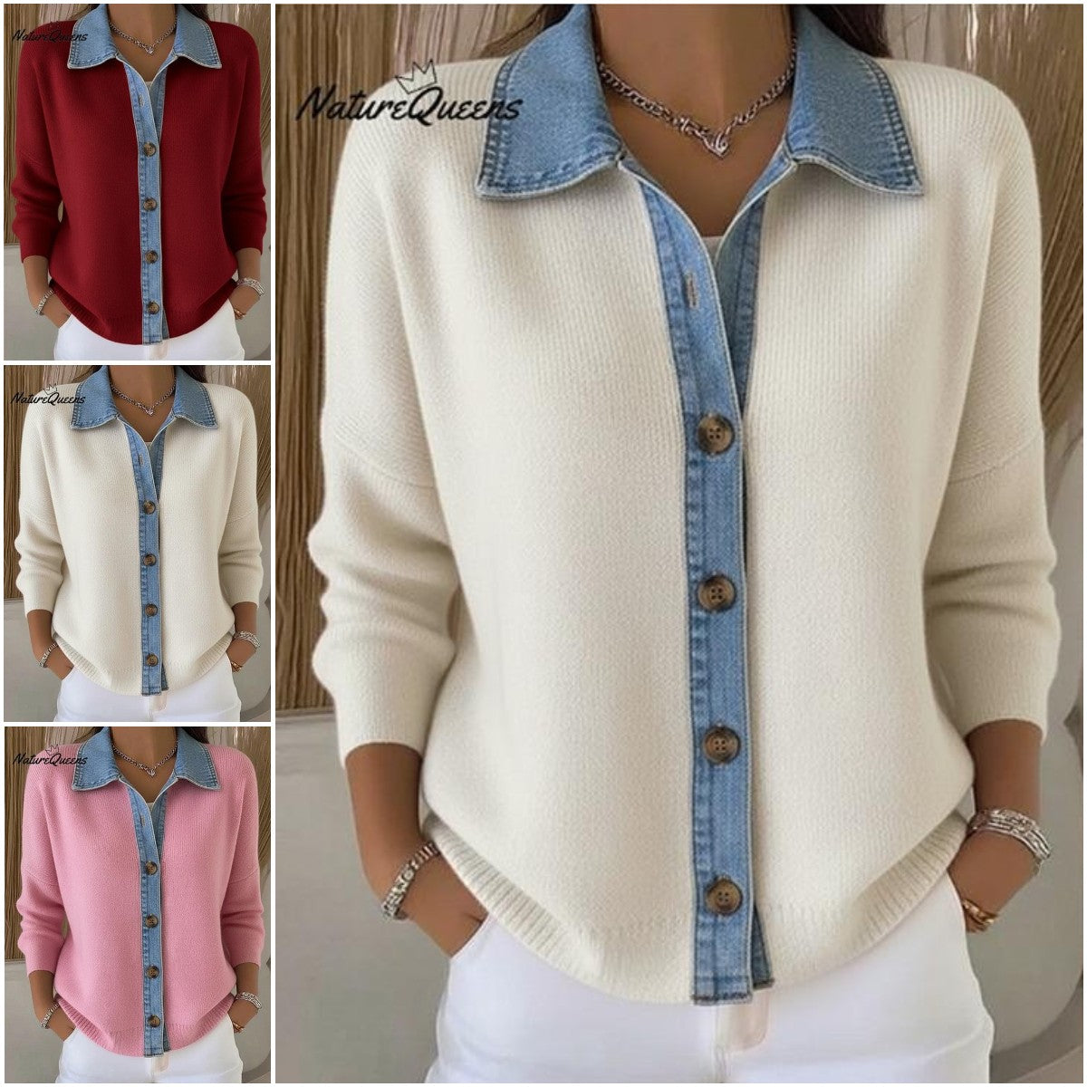 🔥🎉【Oferta specjalna✨】【S-3XL】🌷🙌Nowy zimowy damski kardigan z dzianiny patchworkowej z jeansu