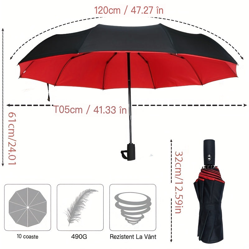 ☔ Dwuwarstwowy parasol automatyczny, wzmocniony, wiatroszczelny, nadający się do użytku zarówno podczas deszczowej, jak i słonecznej pogody.-3876439