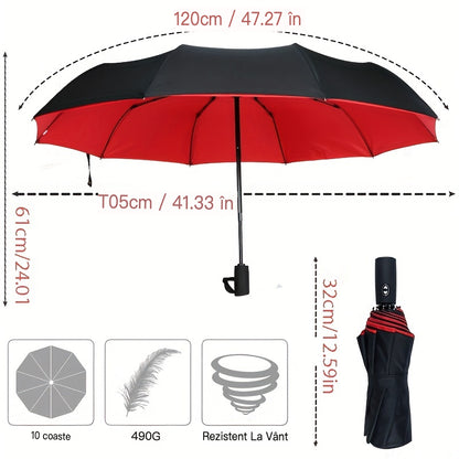 ☔ Dwuwarstwowy parasol automatyczny, wzmocniony, wiatroszczelny, nadający się do użytku zarówno podczas deszczowej, jak i słonecznej pogody.-3876439