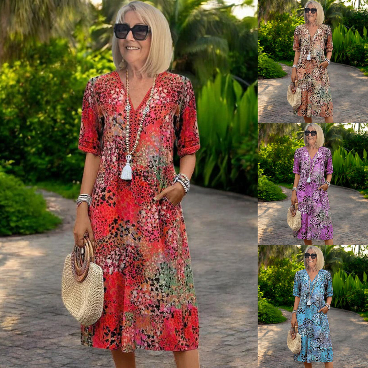 ✨💕【Nueva llegada de verano🔥】【S-3XL】Vestido estampado ligero y fluido, corte ajustado