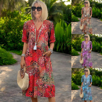 ✨💕【Nueva llegada de verano🔥】【S-3XL】Vestido estampado ligero y fluido, corte ajustado