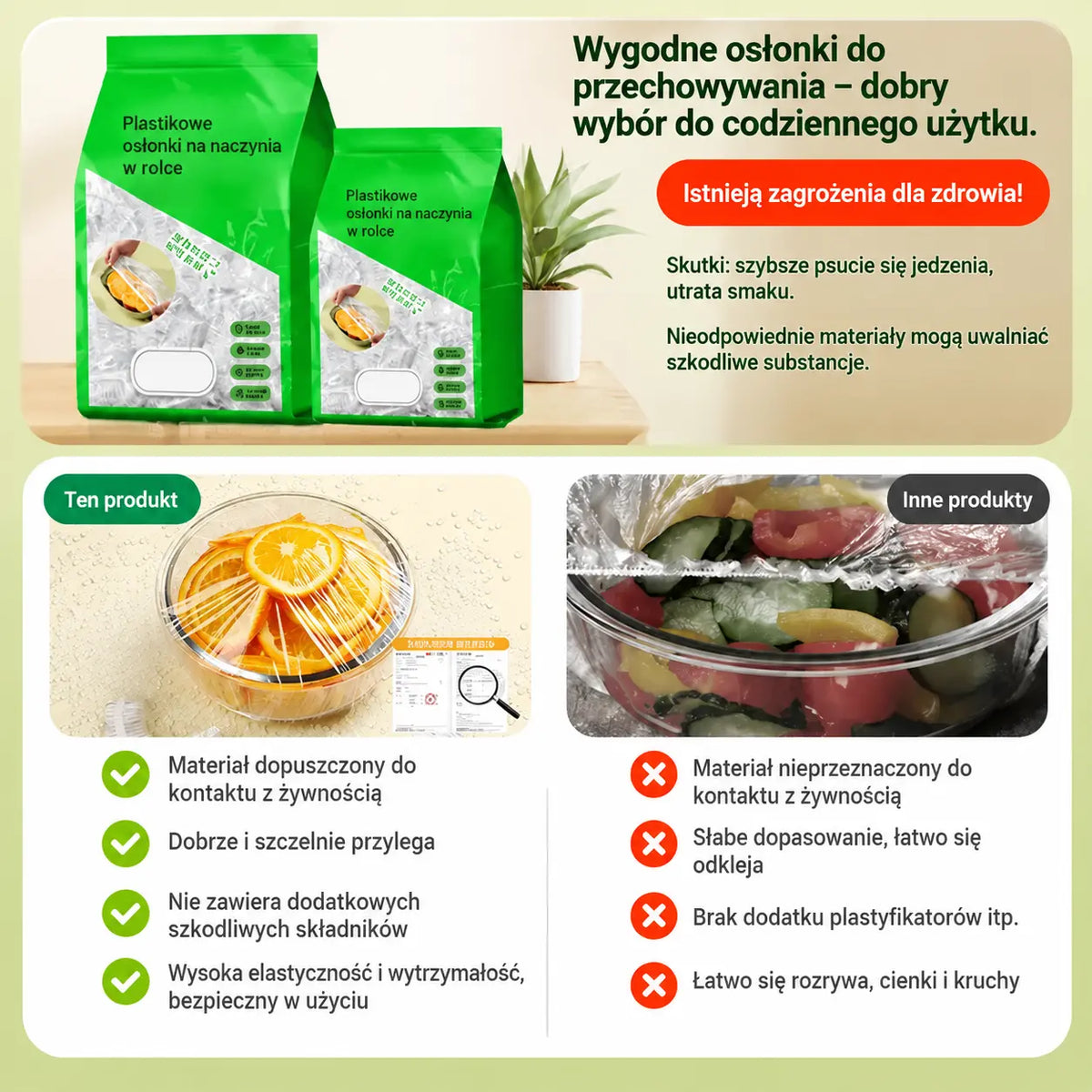 🥗✨ 450 jednorazowych osłon na żywność | Elastyczne osłony na talerze, miski i różnego rodzaju pojemniki – jedno opakowanie zastępuje trzy!