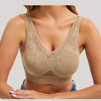 🎉👙【40-120KG】【Paquete de 3】✨Sujetador de encaje sin aros para mujer, de alta sujeción
