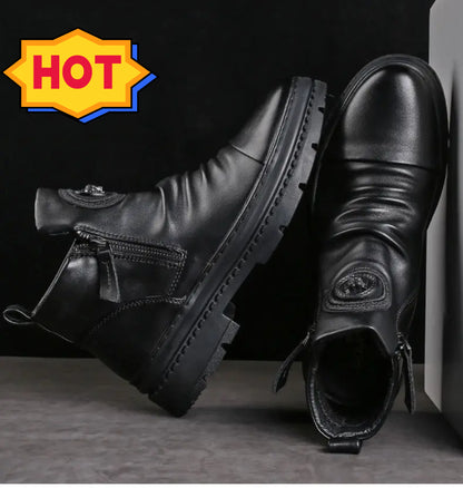 🔥😎💥【39-44】 Nowe brytyjskie skórzane wysokie buty męskie z grubą podeszwą