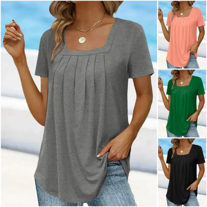 👚【Sezonski popust -50% 🔥】Ženska majica s velikim kvadratnim izrezom, plus veličine, kratki rukavi, 8 boja
