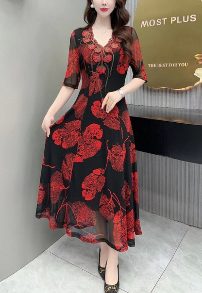 🔥✨【S-5XL】🔥Oferta ograniczona czasowo🔥2025 Wiosna nowa wysokiej jakości modna elegancka drukowana sukienka damska-3918994