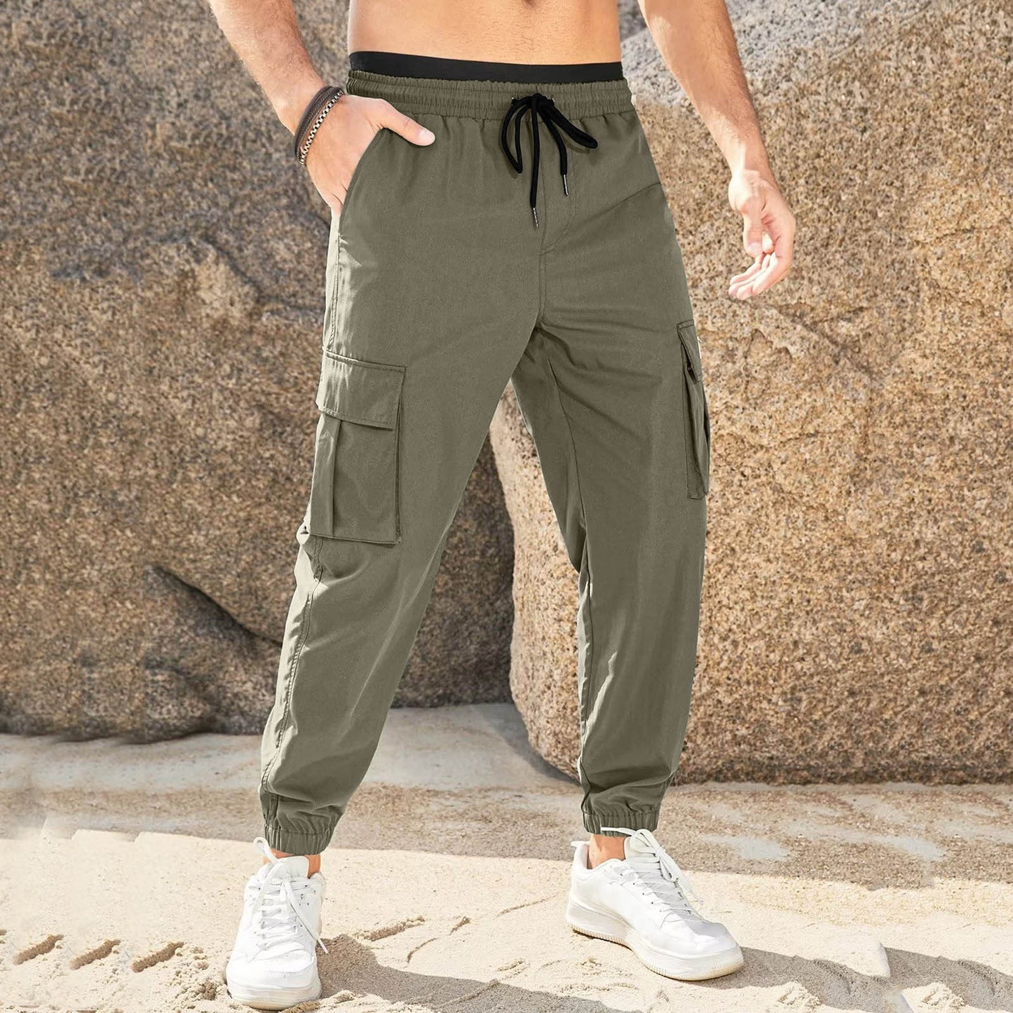 👖 Pago contra entrega✅️Pantalones casuales de trabajo para hombre, resistentes al desgaste, en tallas grandes, con cintura elástica y cordón ajustable.