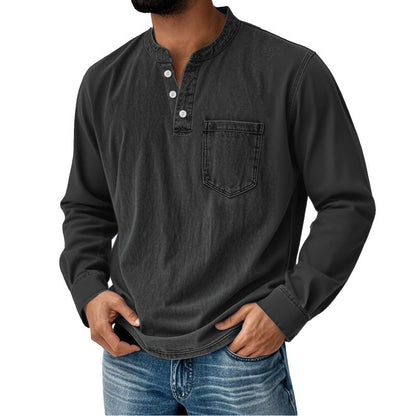 👔✅️【Descuento por tiempo limitado】【40-120 kg】🔥Camisa vaquera de manga larga con cuello en V para hombre, con bolsillo