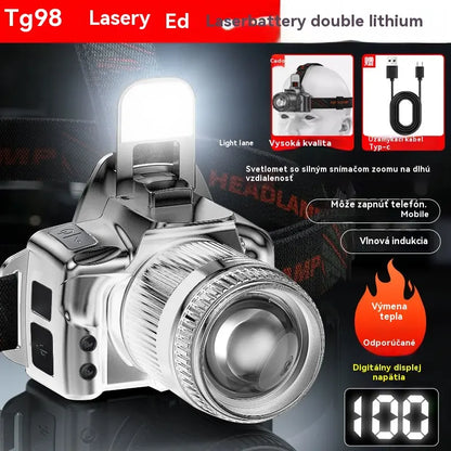 💡【50% OFF】Výkonná čelová lampa so senzorom – podporuje funkcie zoomu a diaľkového osvetlenia; Nabíjateľná a odolná