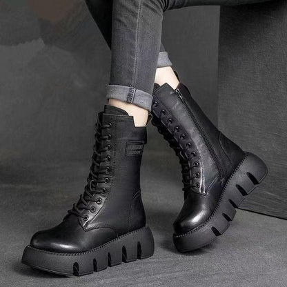 🔥【35-40】Wysokiej jakości ręcznie robione buty Martin z miękkiej skóry na grubej podeszwie-3744352