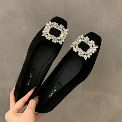 ✨👡【Tallas 36-42】Zapatos planos de mujer de alta gama con punta cuadrada y pedrería: elegantes y brillantes.