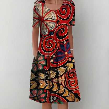 🔥Promocje letnie💗【S-5XL】2025 Nowa elegancka sukienka midi z nadrukiem ogrodowym