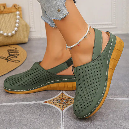🌿👡 【Oferta limitada mitad de precio】(tallas 36-43) Zapatos de verano 2026 de cuero genuino: diseño slip-on con plataforma cómoda, modelo perforado transpirable para exterior