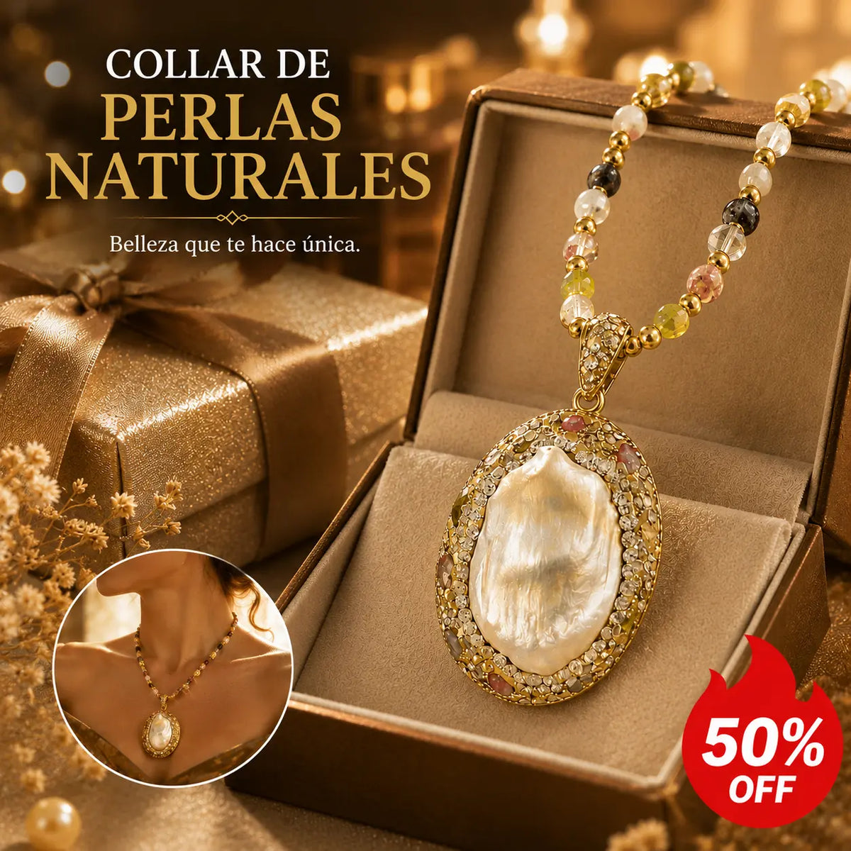 Collar barroco natural de perlas y turmalina