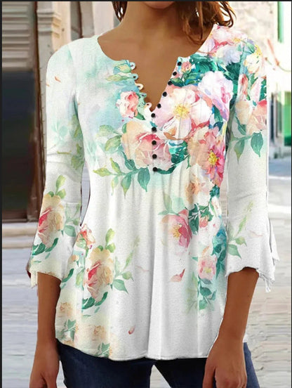 😍【50% zniżki!】Stylowa damska koszulka z dekoltem w serek [S-5XL], z bardzo nowoczesnym nadrukiem.