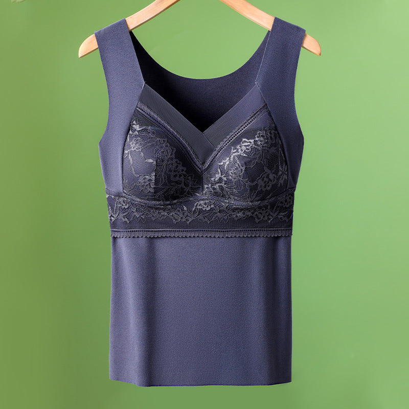 🔥❤️【40-100 komada】Ženski topli jesensko-zimski baršunasti prsluk od čipke s ugrađenim jastučićem za prsa