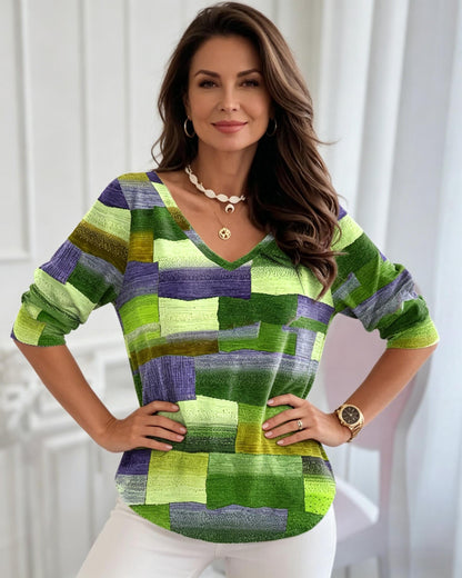 🔥🌷【S-5XL】Nueva blusa estampada con cuello en V para mujer – Tejido cómodo y transpirable