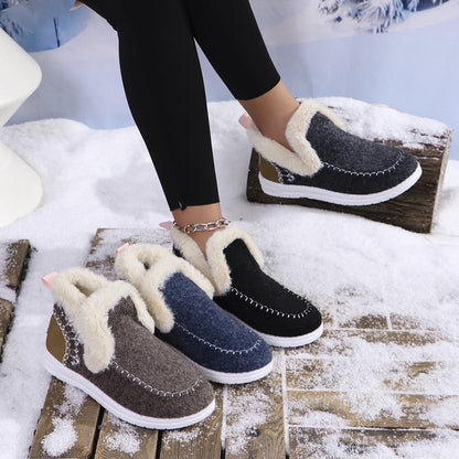 【36-43】2024 Nowe krótkie buty damskie z podszewką z pluszu-3769647