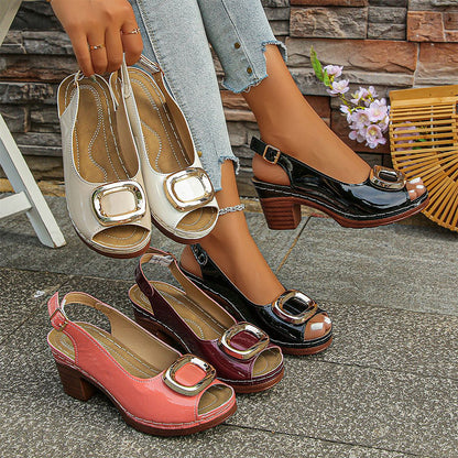 【50% de descuento en novedades】✨👡Sandalias premium de cuero genuino - tacón bajo, elegantes y versátiles