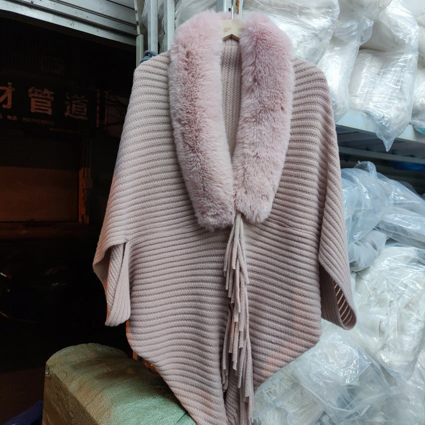 🔥🔥 Cardigan tricotat cald, cu șal, guler de blană, 2025