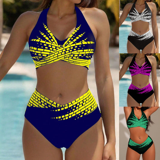 👙【50% popust 💥】【L–5XL】👉 Dvodelni bikini za ženske večjih velikosti ✅ Visok pas ✅ Visoka elastičnost