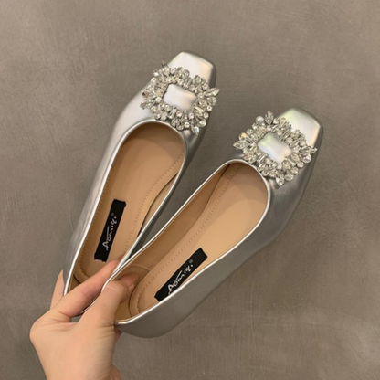 ✨👡【Tallas 36-42】Zapatos planos de mujer de alta gama con punta cuadrada y pedrería: elegantes y brillantes.