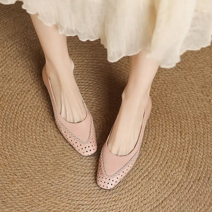 👡【Novedad 2026, oferta por tiempo limitado al 50%】 pantofi cu toc gros și talpă moale, stil franțuzesc, cu decupaje aerisite